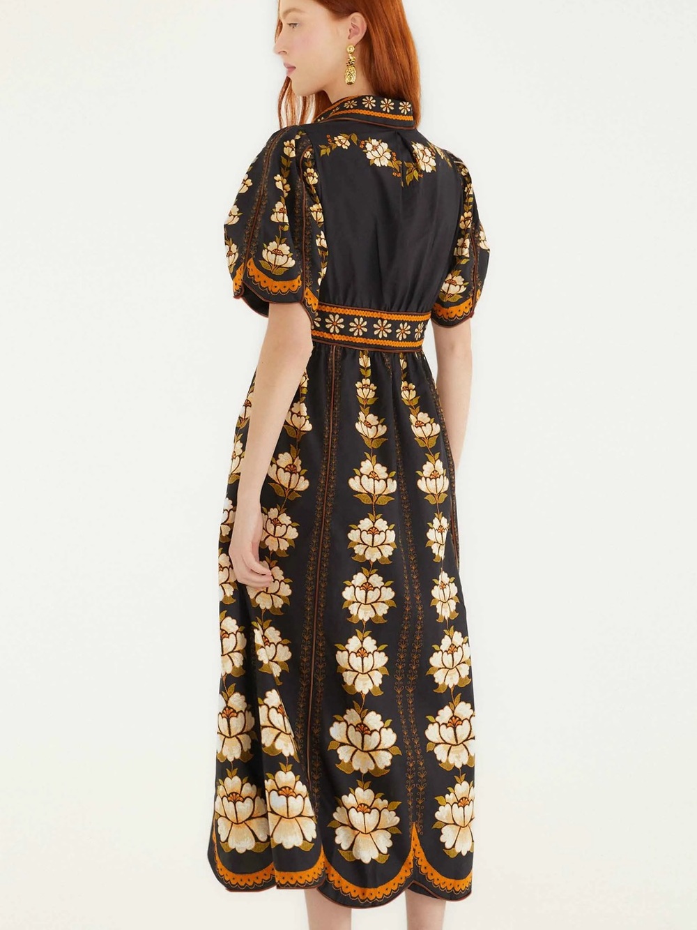 Farm Rio Black Bold Flowers Organic Cotton Midi Dress XL - Picture 10 of 13